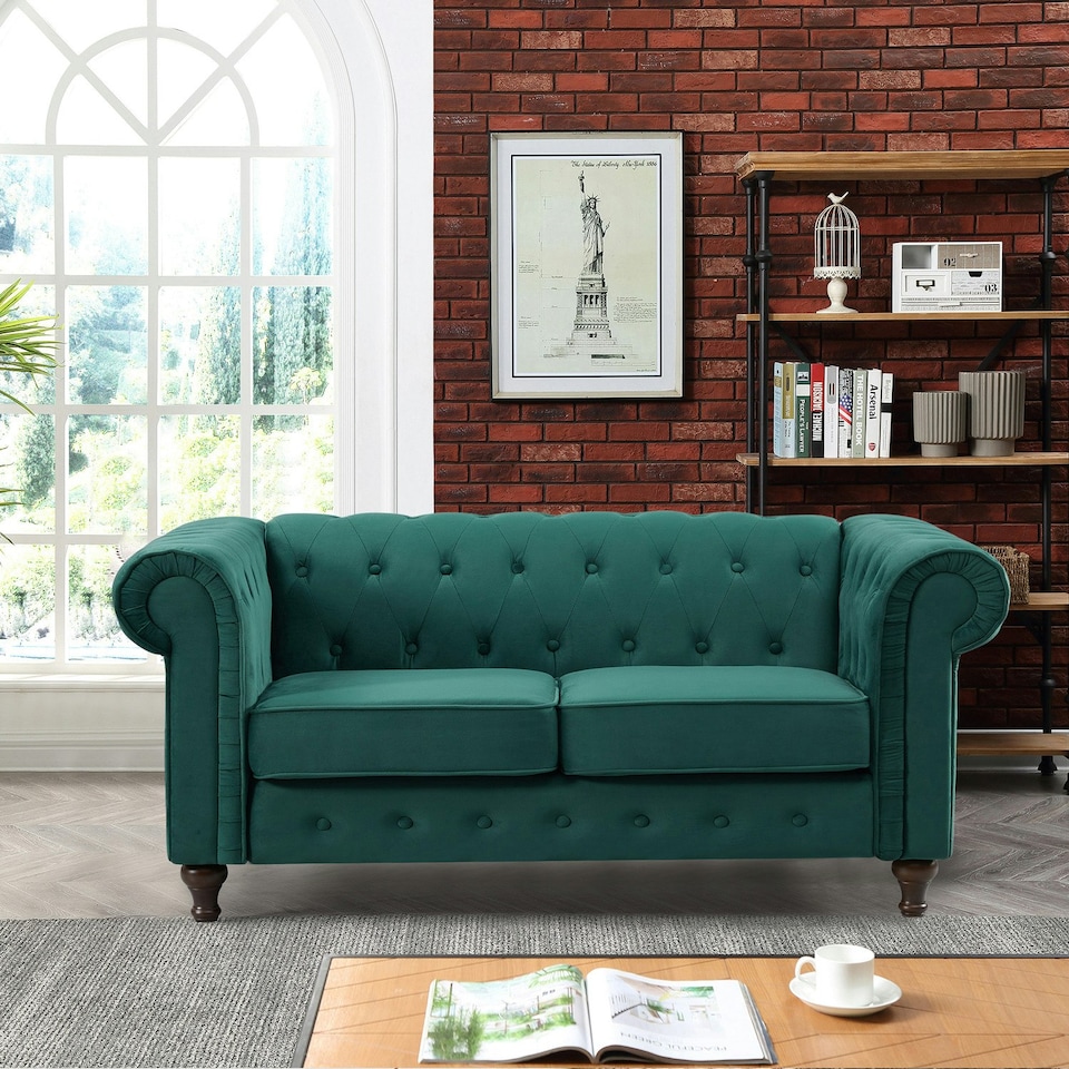 image 1 of Pelham 2 Seat Velvet Sofa - Green