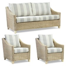 Desser Dijon Natural 3 Seater Rattan Sofa Set in Athena Stripe - Conservatory Sofa Suite