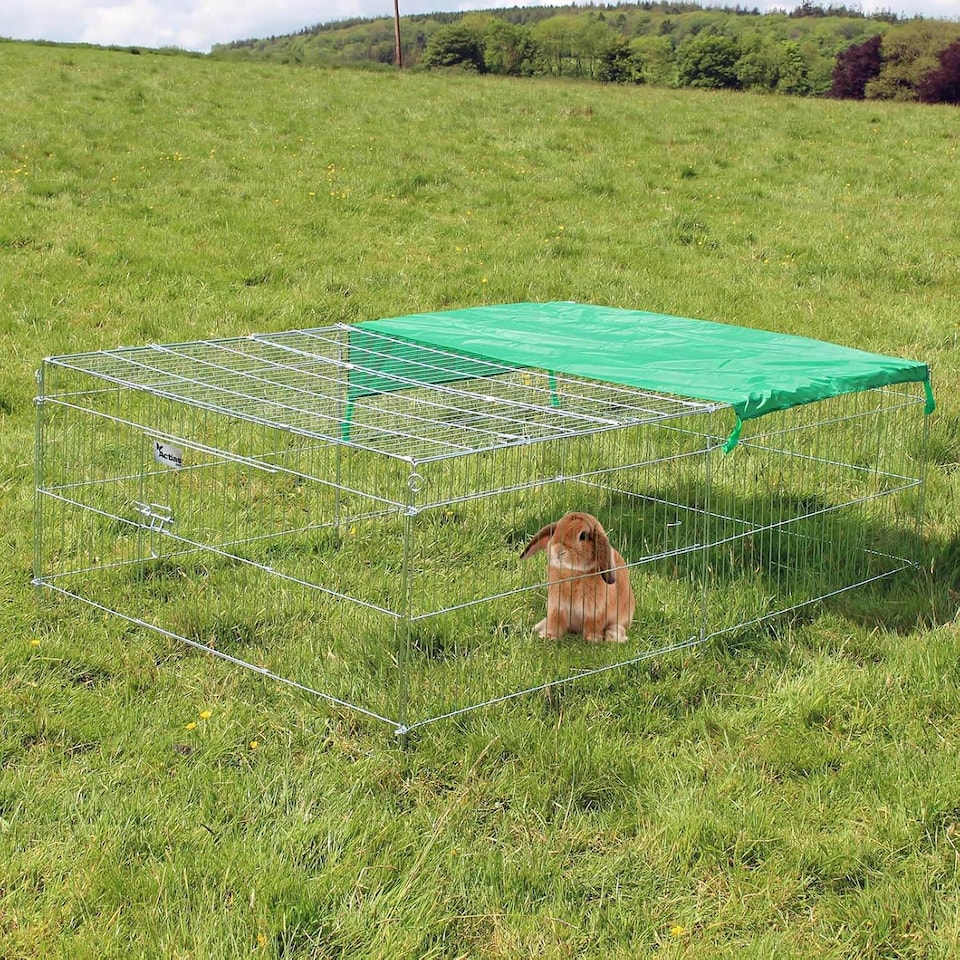 image 1 of Actiaspet - Metal Run for Rabbit/Guinea Pig/Chicken/Duck/Ferret/Dog/Cat Pet Enclosure with Roof Sunshade (Grey, XLarge)