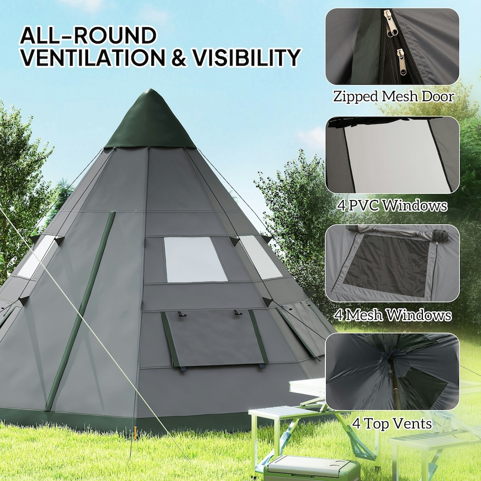 image 1 of Outsunny 6-7 Person Large Family Party Camping Tent W/ Carrying Bag, Blue