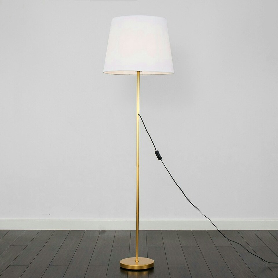 image 1 of ValueLights Modern Floor Lamp In Gold Metal Finish With White Shade