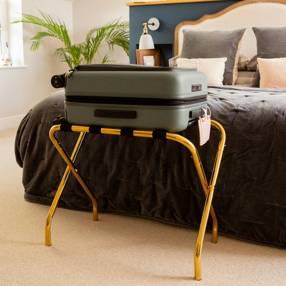 image 1 of Harbour Housewares Folding Metal Luggage Rack - Gold Yellow