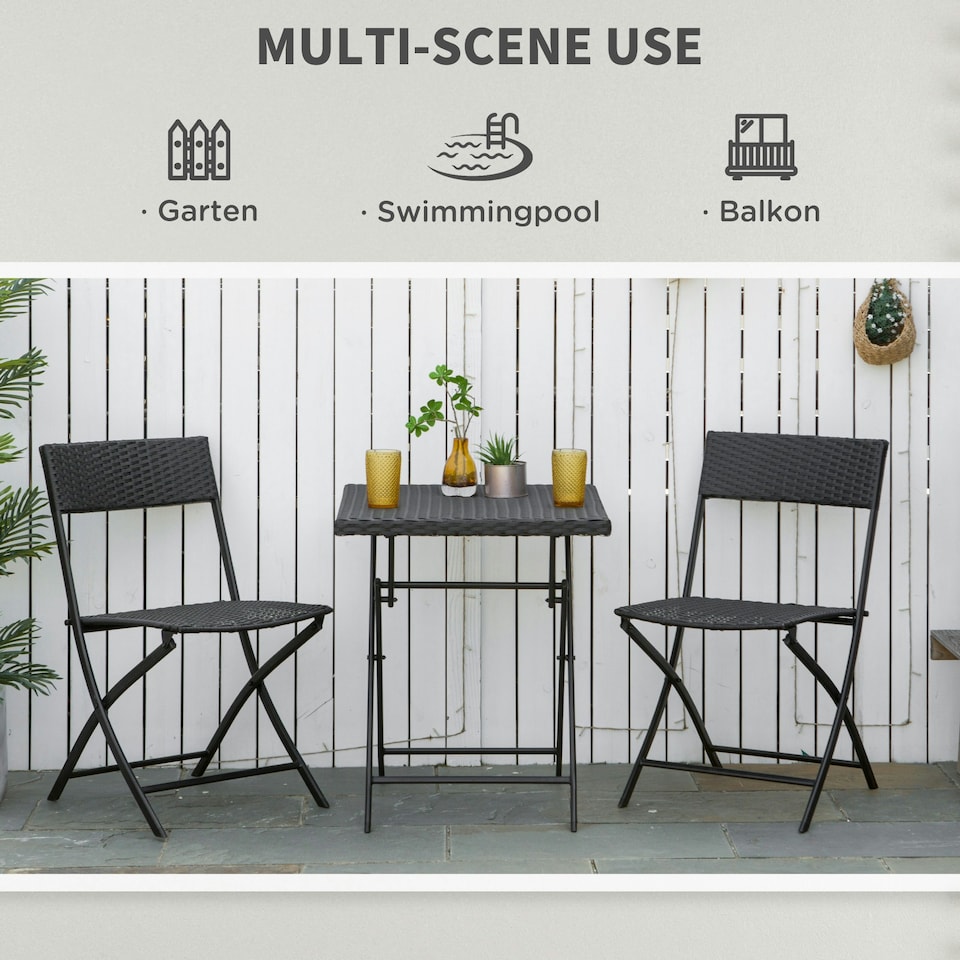 image 1 of Outsunny 3PC Bistro Set Rattan Furniture Garden Folding Chair Table