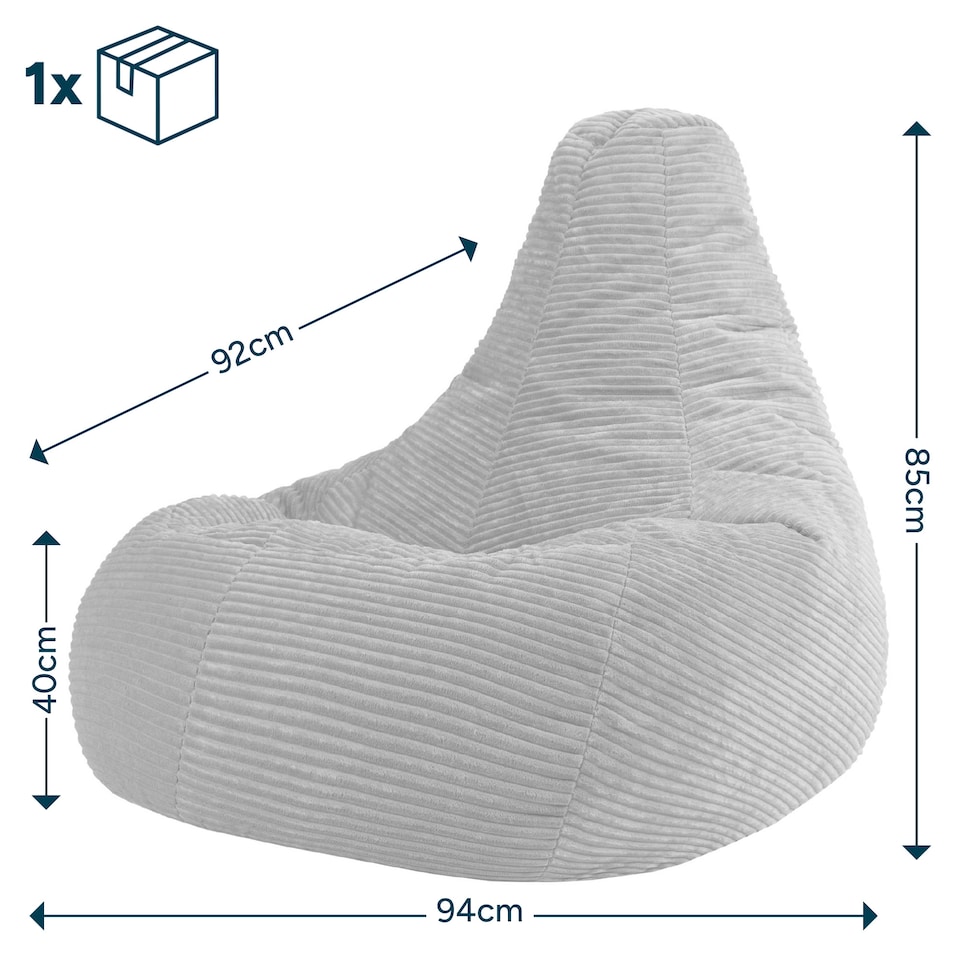 image 1 of icon Dalton Corduroy XL Recliner Bean Bag, Light Grey