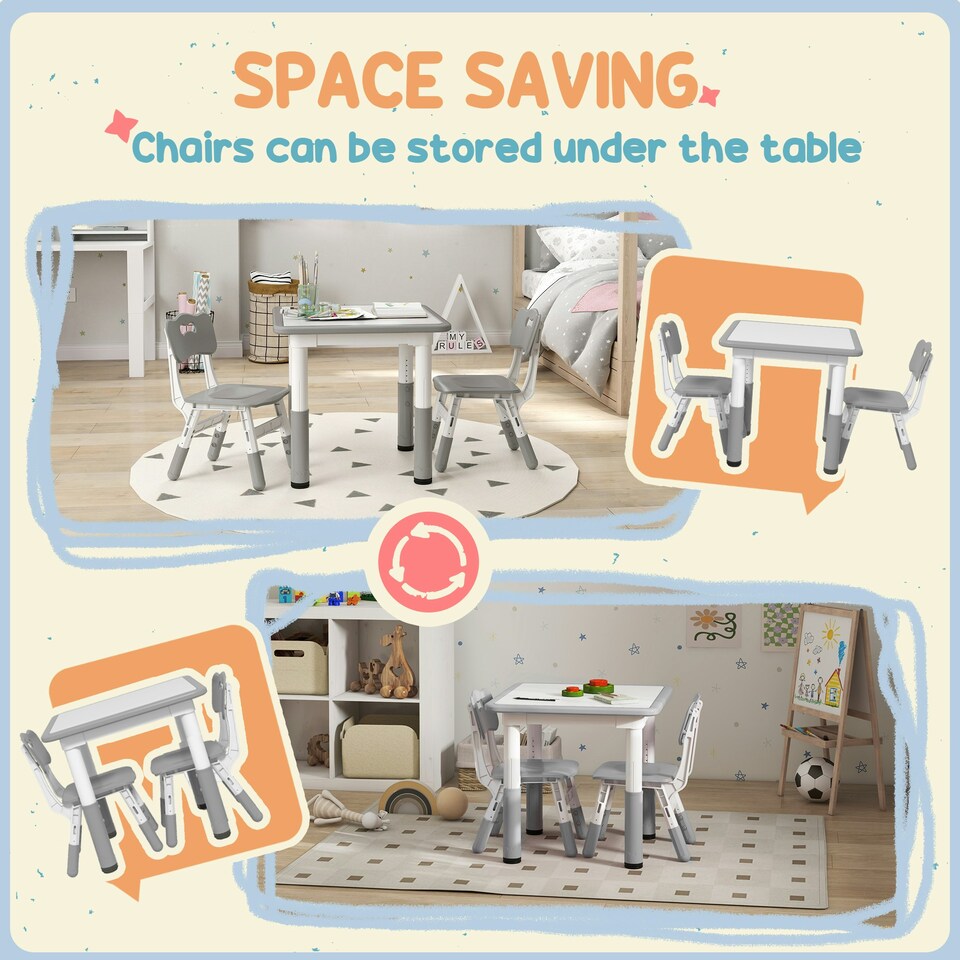 image 1 of AIYAPLAY 3 Pcs Height Adjustable Kids Table and Chair Set for Playroom | Grey