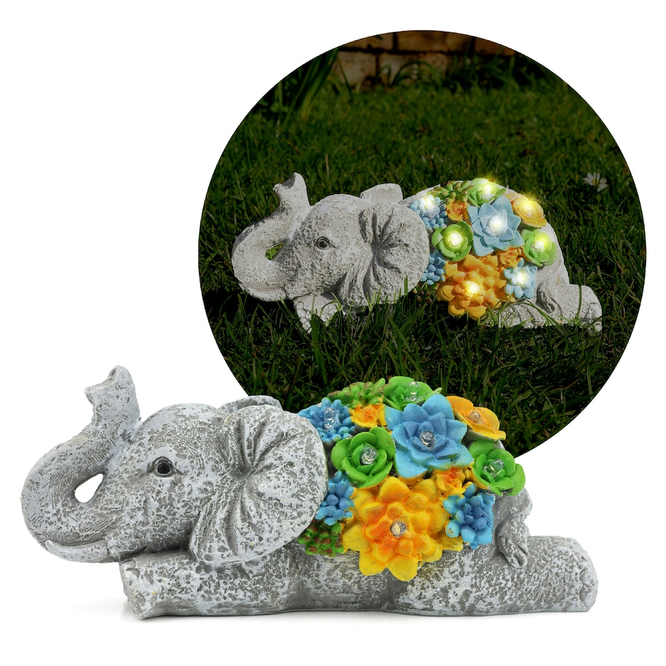 image 1 of Solar Elephant Statue (13x23x14cm) - Garden Ornament