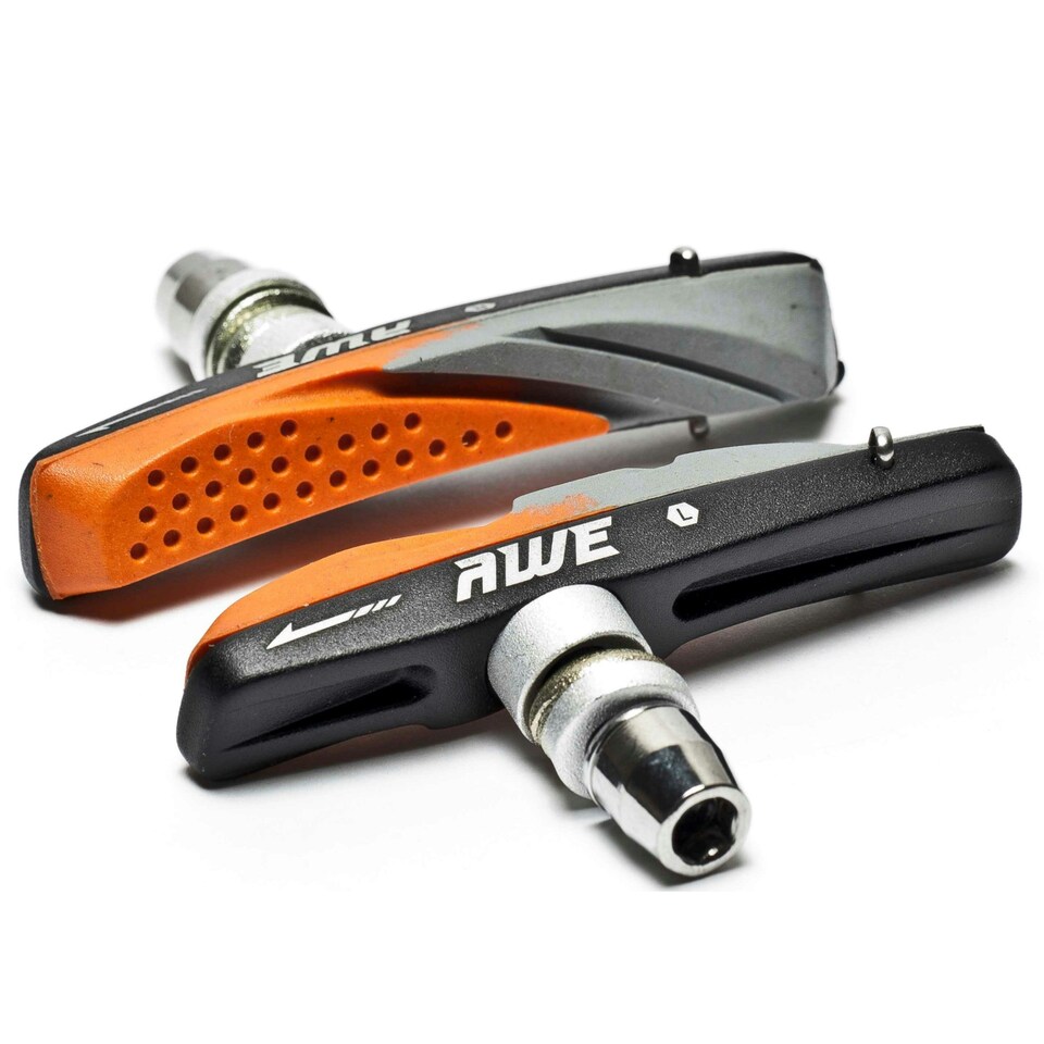 image 1 of AWE 72mm Two Tone Contour Design Bike Brake Blocks/Pads Grey/Orange