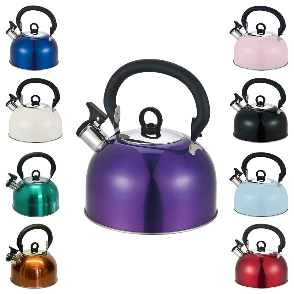 image 1 of Buckingham Stainless Steel Camping Whistling Kettle 2.5 Litre , Metallic Purple