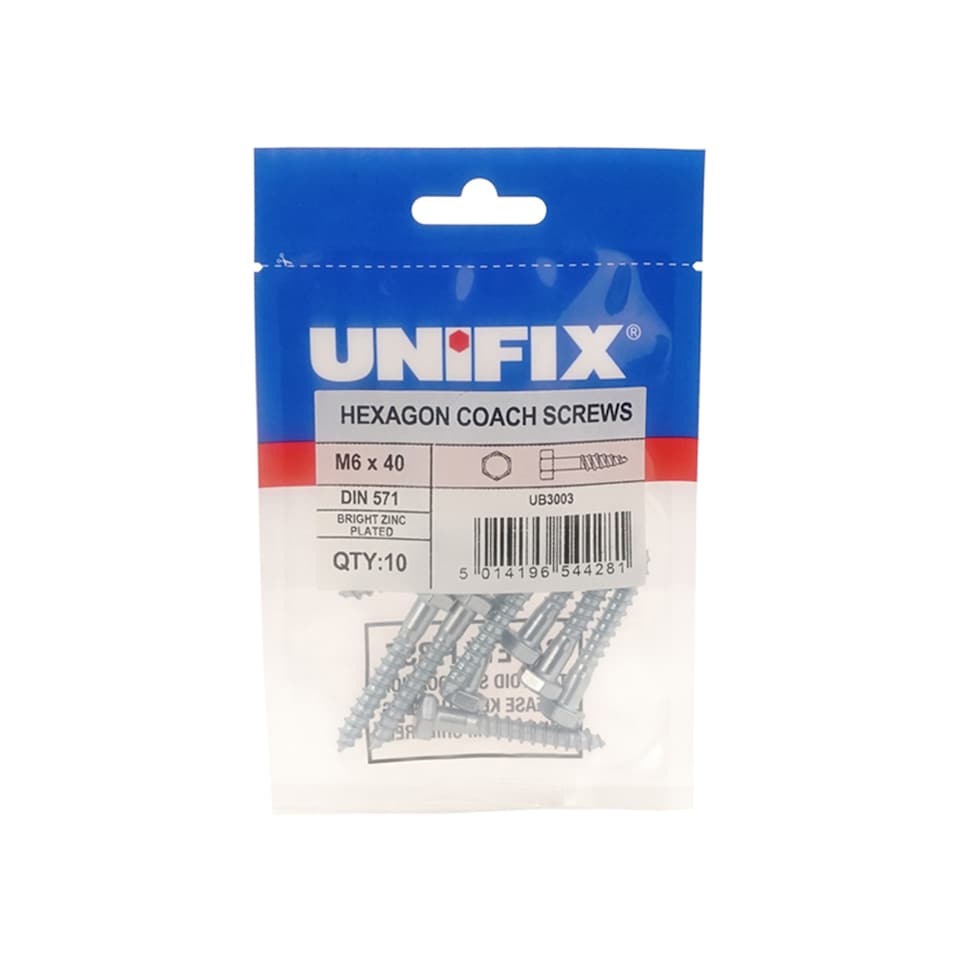 Unifix Coach Screws Hexagon Head M10 x 130 - Box of 25