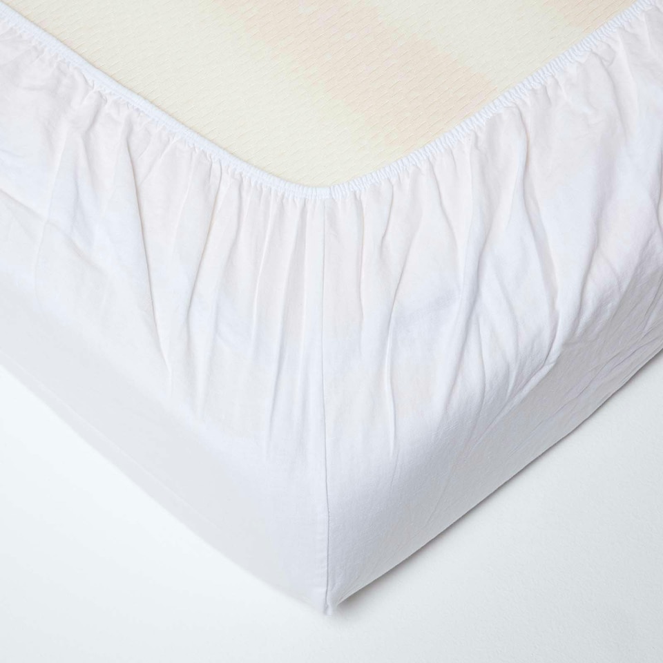 image 1 of Homescapes White Linen Fitted Sheet, Single