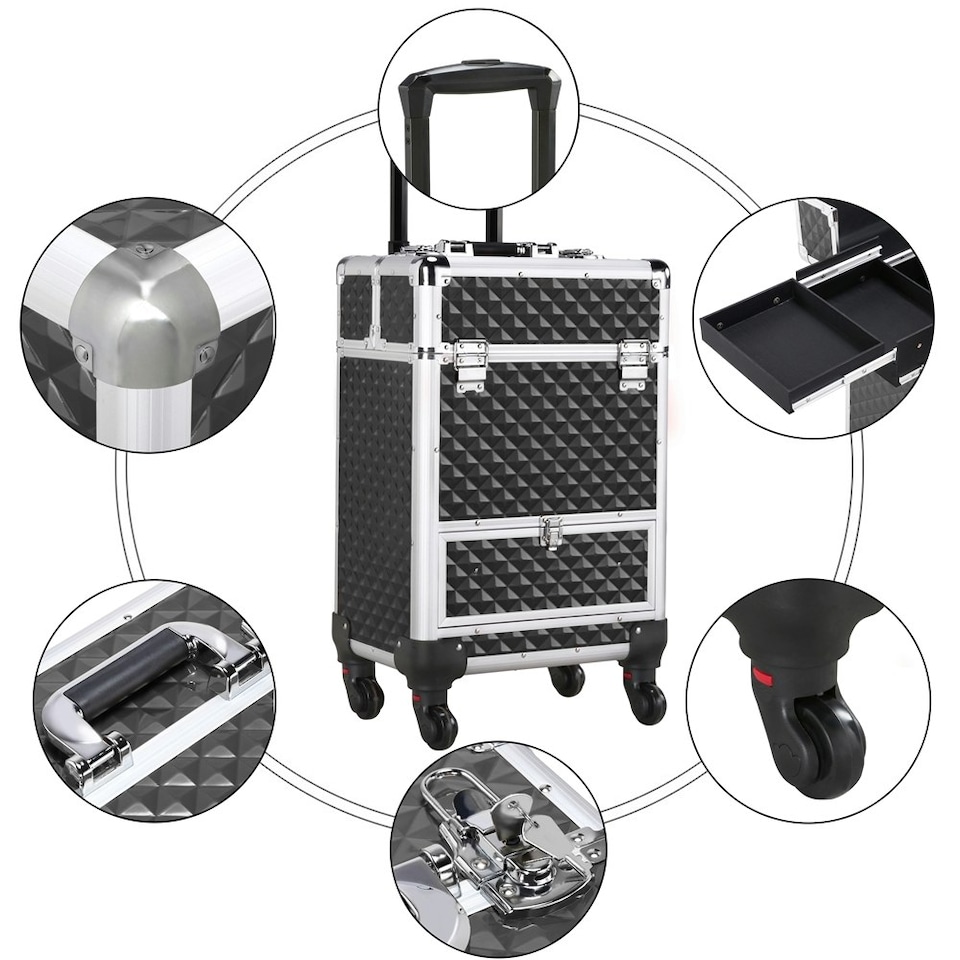 image 1 of Yaheetech Aluminum Makeup Train Case with Slide-Out Drawer Black Black