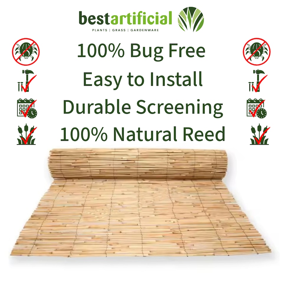 image 1 of 4m x 1.8m Split Reed Fencing Screening Rolls for Garden Outdoor Privacy | Brown | Beige | 1