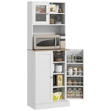 HOMCOM 169cm Tall Kitchen Pantry Storage Cabinet with Microwave Shelf | White | White