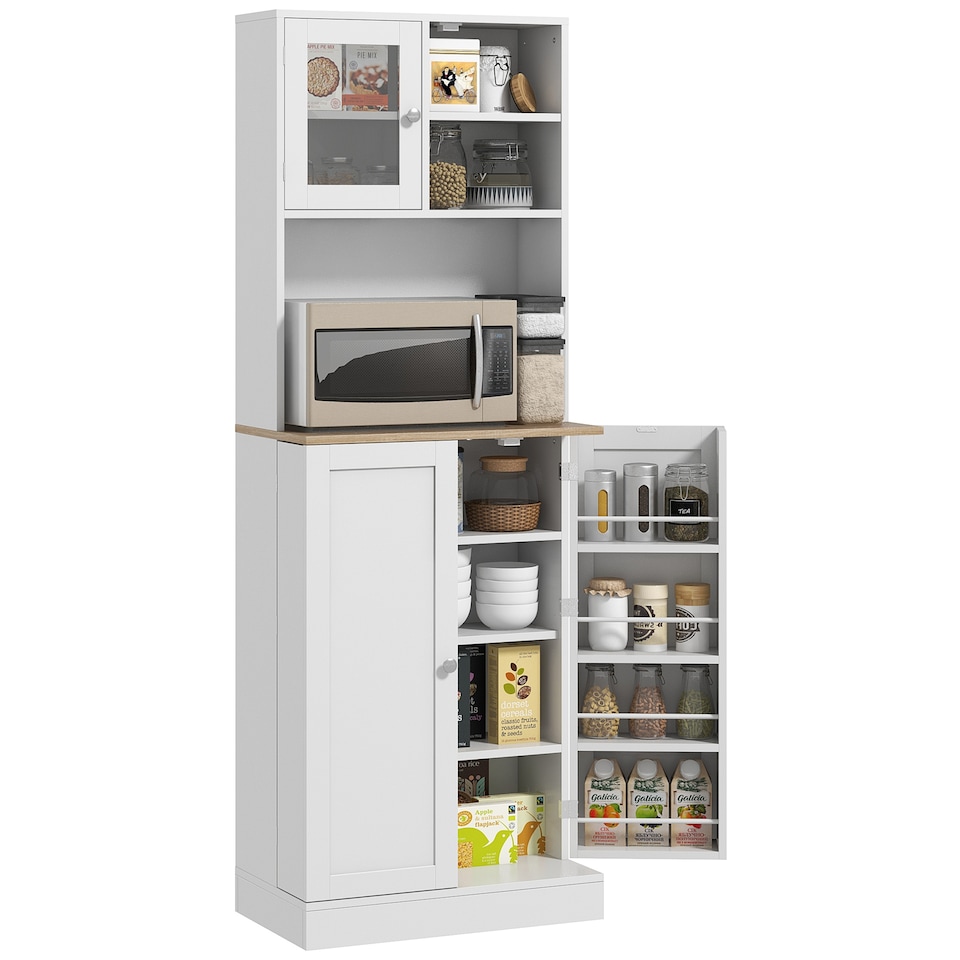 image 1 of HOMCOM 169cm Tall Kitchen Pantry Storage Cabinet with Microwave Shelf | White | White