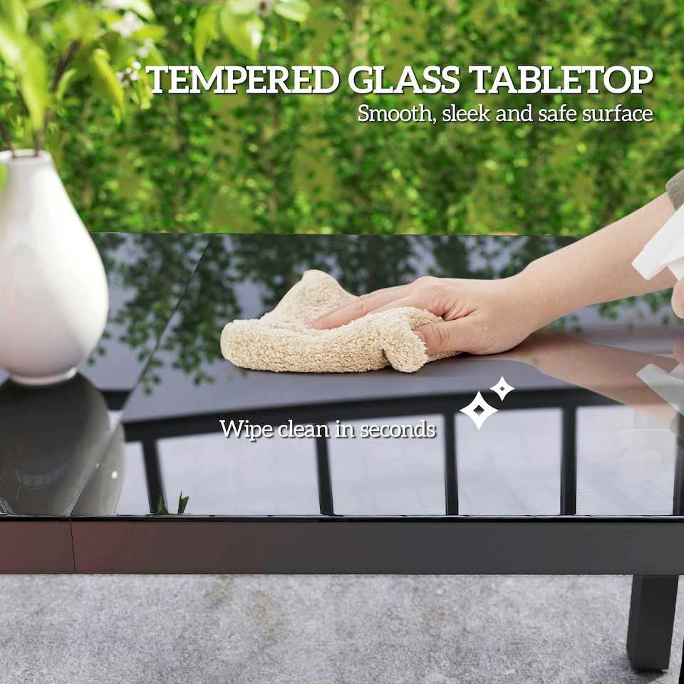 image 1 of Outsunny Outdoor Dining Table for 6 with Glass Top, Aluminium Frame, Grey