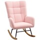 image 1 of HOMCOM Rocking Chair, Teddy Upholstered Accent Chair, Modern Armchair with Wide Backrest and Rubberwood Base for Living Room, Bedroom, Light Pink | Pink | Hot pink