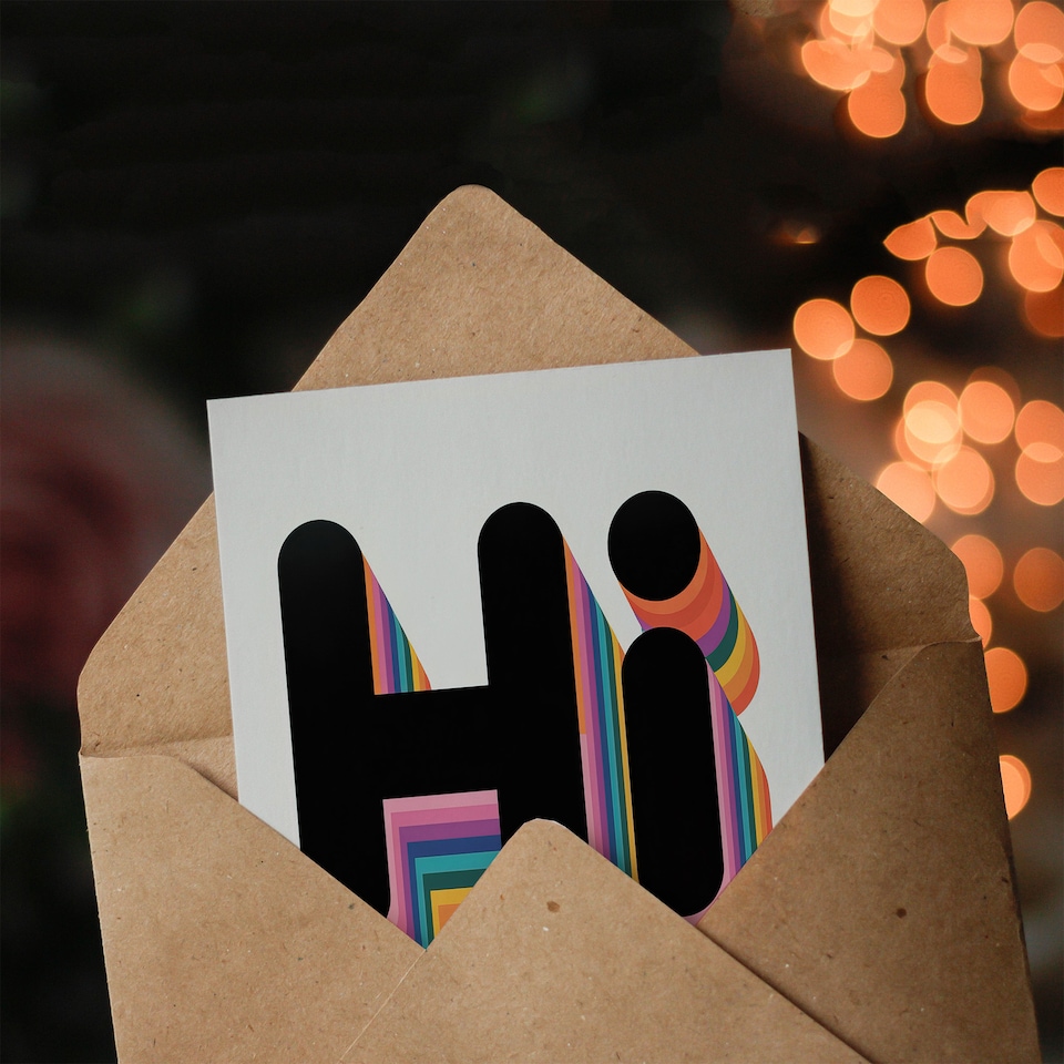 image 1 of Hi Bold Retro Rainbow Font Colourful Typography Thinking Of You Greeting Card