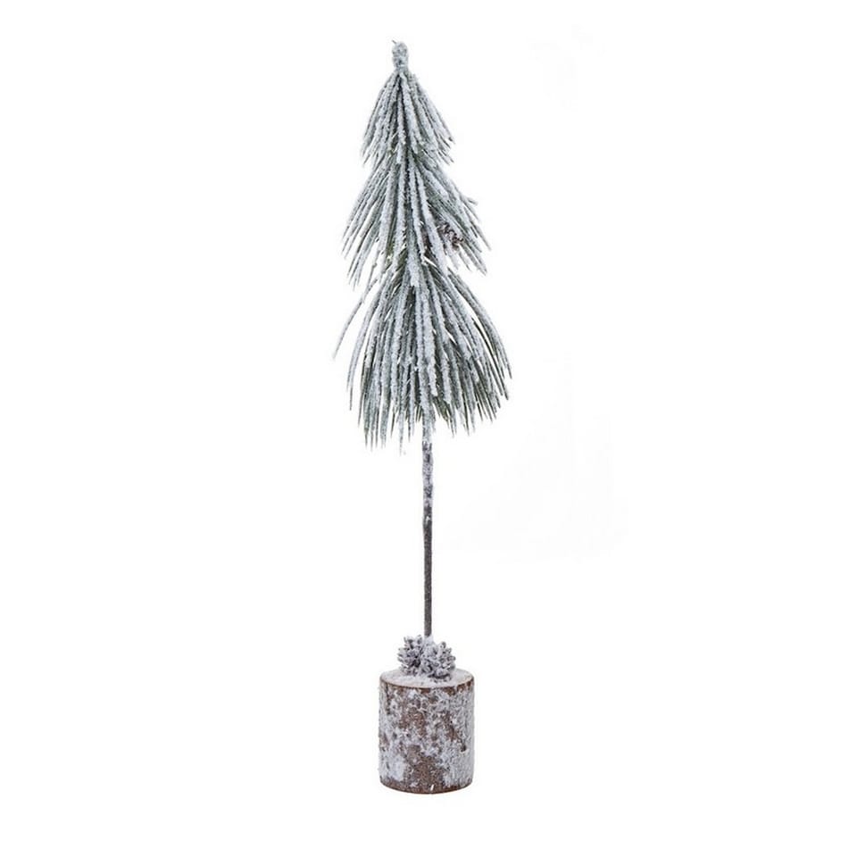 image 1 of Small Snowy Tree in Wood Log - Plastic - Height 35 cm - Brown