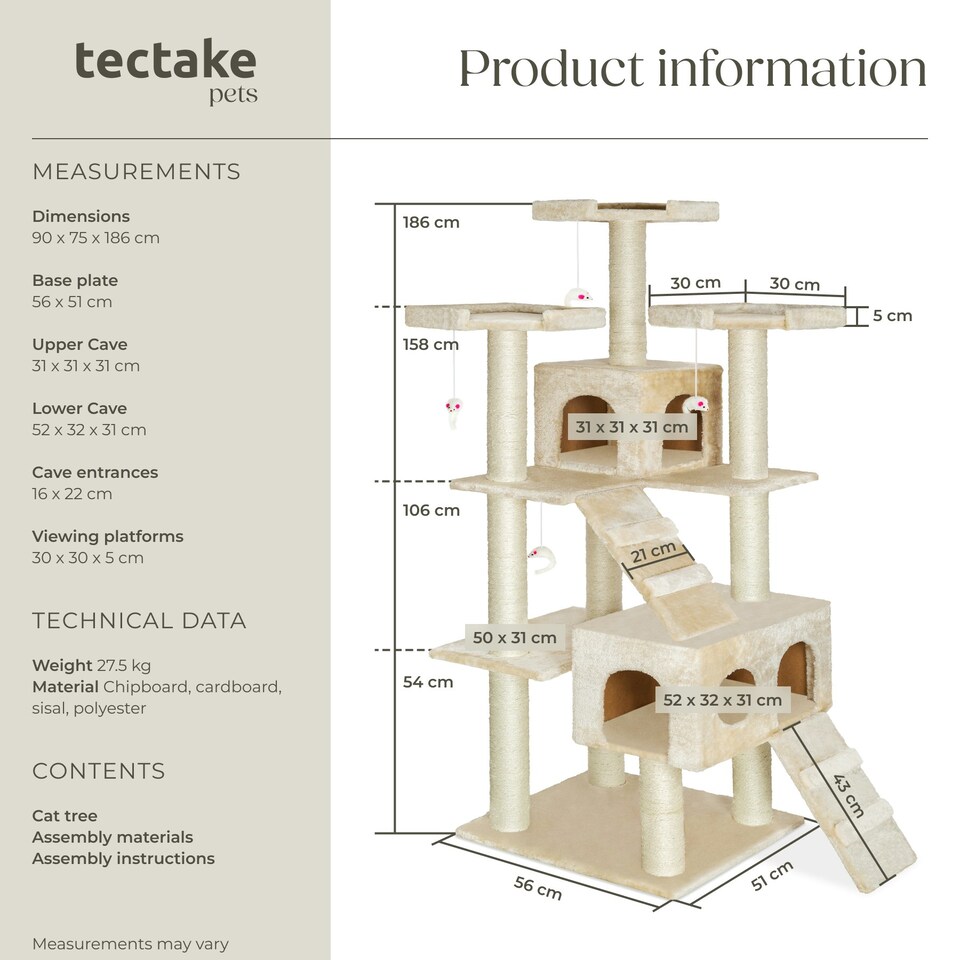 image 1 of Cat Tree Knuti - 186 cm, sisal cat scratching post - Beige
