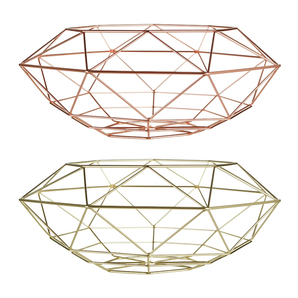 image 1 of Geometric Copper Finish Wide Fruit Basket, Functional Design Unique Fruit Basket, Contemporary Fruit Basket Multi