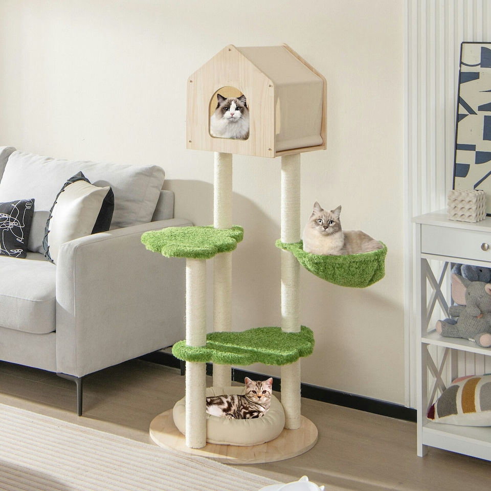 image 1 of COSTWAY Wooden 5-Layer Cat Tree 139 cm Cat Activity Center