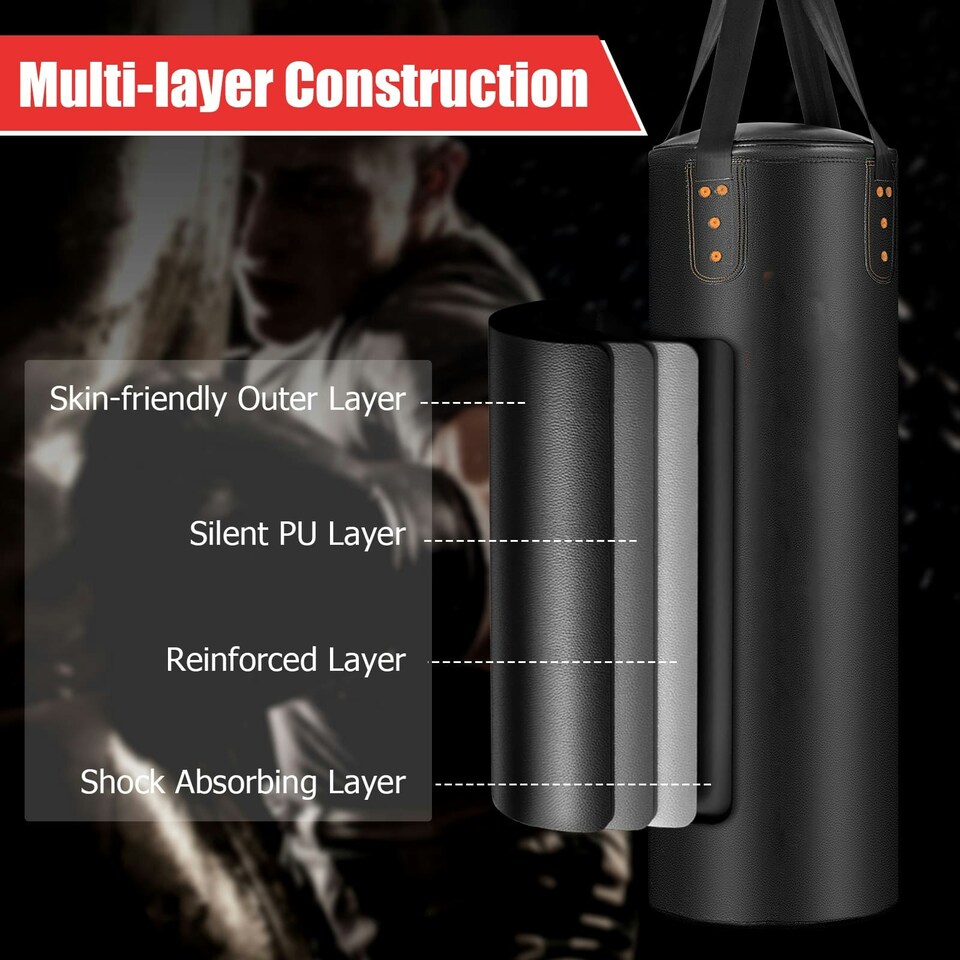 image 1 of COSTWAY Hanging Boxing Bag Set Unfilled Punching Bag Set Black