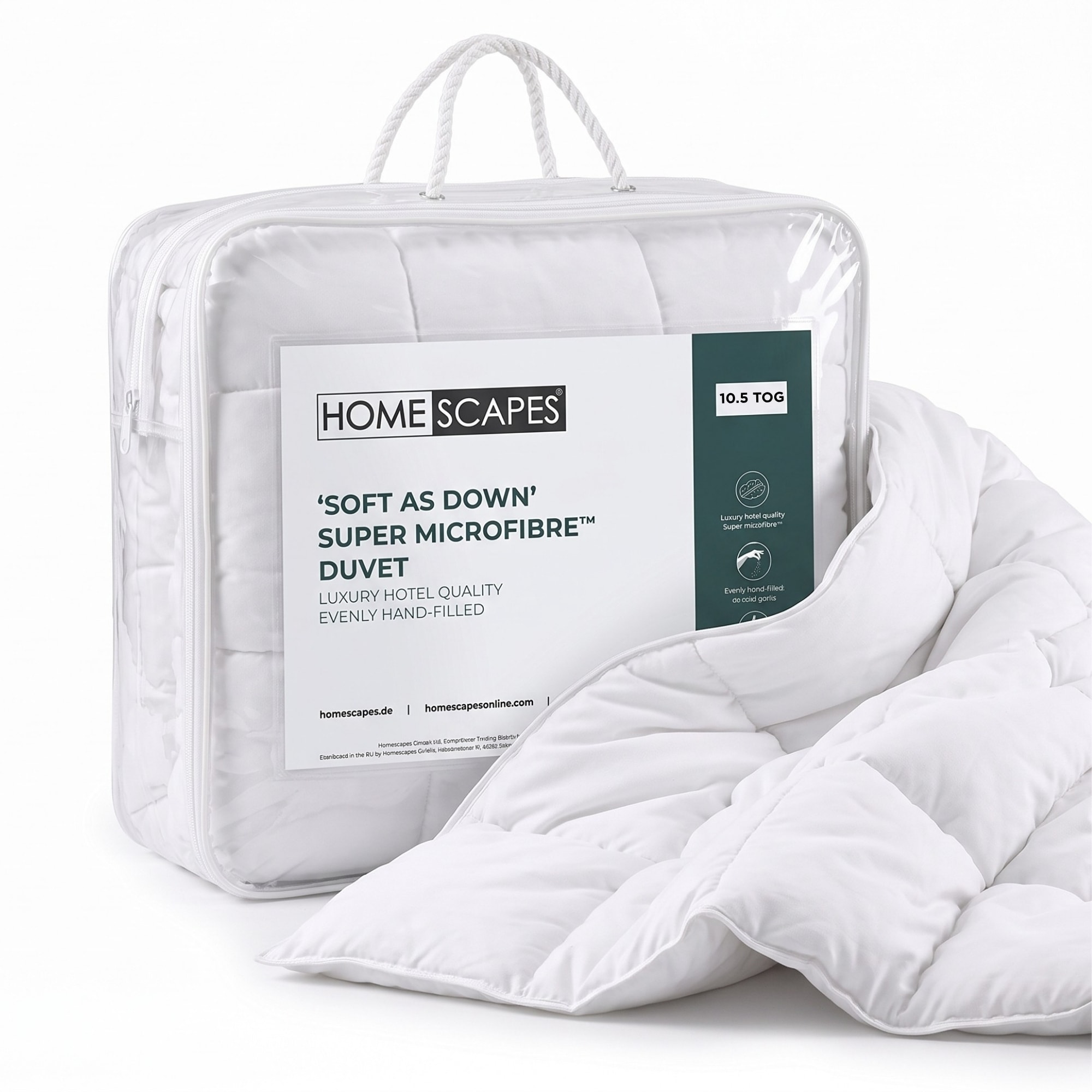 Homescapes Super Microfibre 10.5 Tog Duvet, Super King | White | Super King