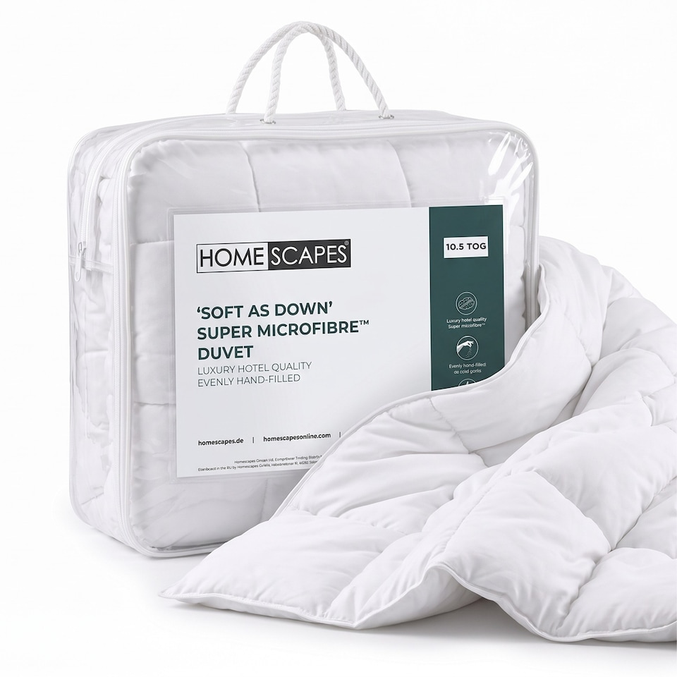 image 1 of Homescapes Super Microfibre 10.5 Tog Duvet, Super King | White | Super King