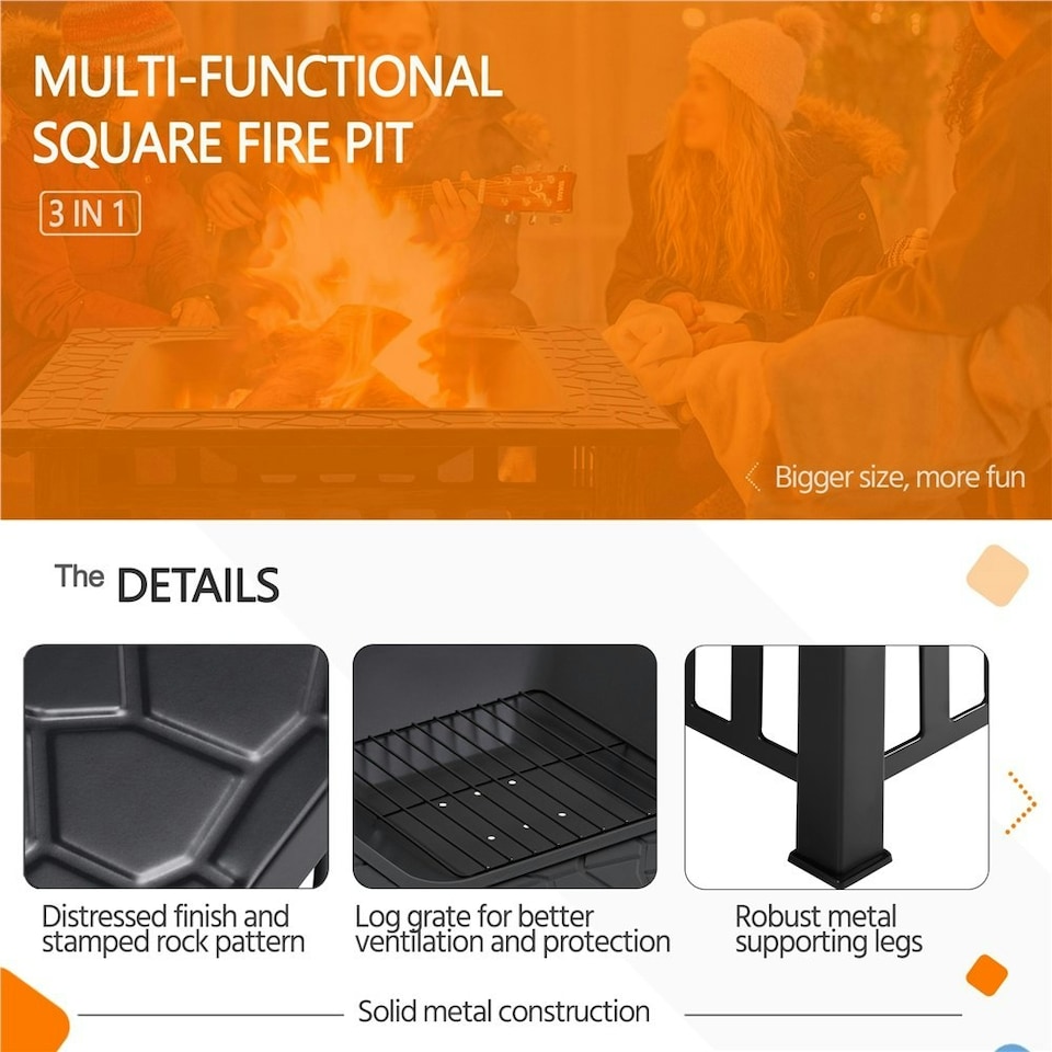image 1 of Yaheetech 86 cm Outdoor Metal Square Fire Pit