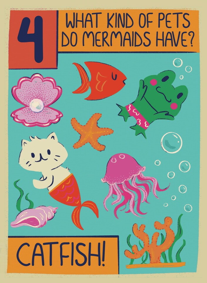image 1 of 4th Birthday Funny Mermaid Jokes - Cute Kid's 4th Birthday Card