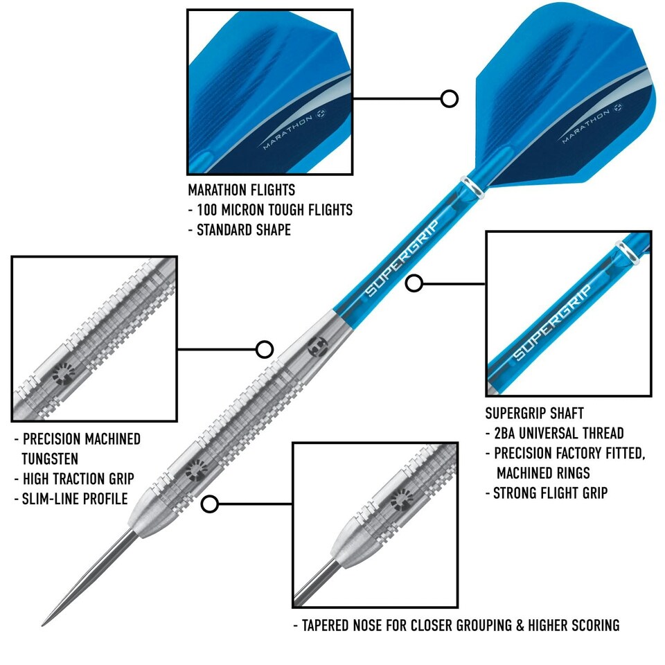 image 1 of Harrows GENESIS Tungsten Steel Tip Darts 21g 22g 23g 24g 25g 26g High Traction Grip, Supergrip Shafts, Marathon Flights (25g)