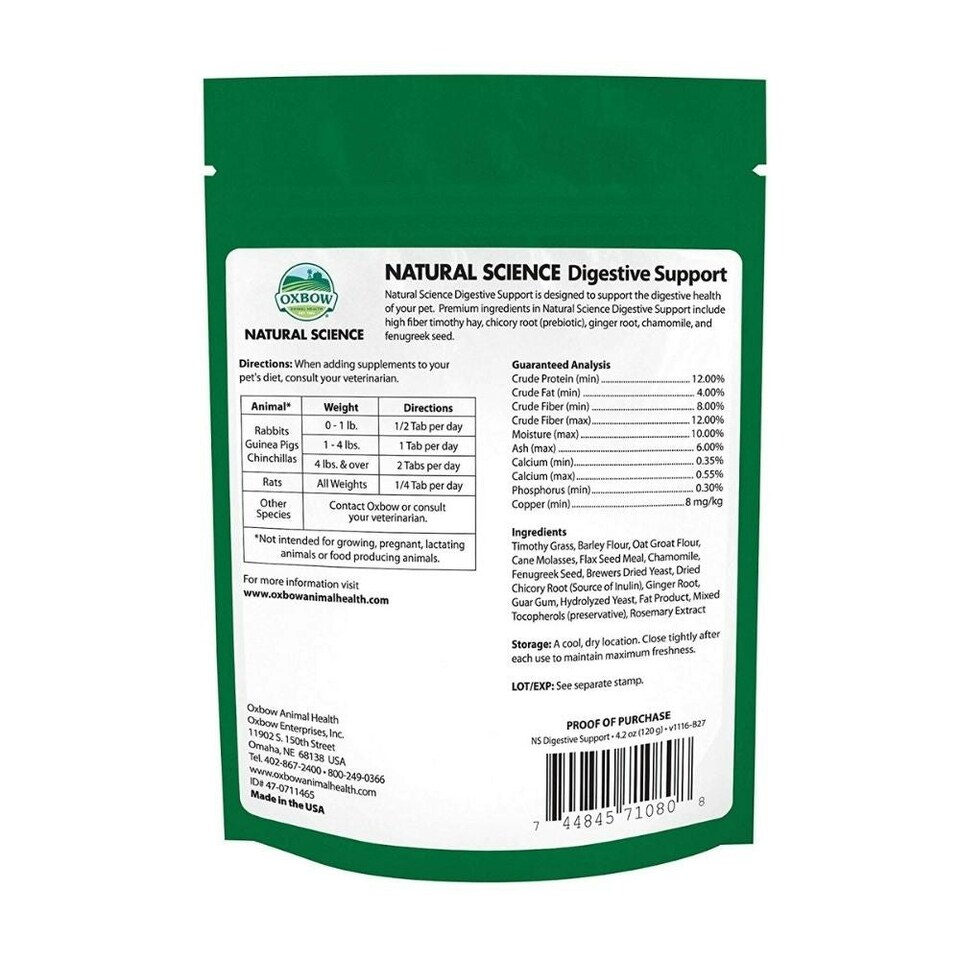 image 1 of Oxbow Natural Science Digestive High Fibre Supplement Small Animals x 60 Tablets