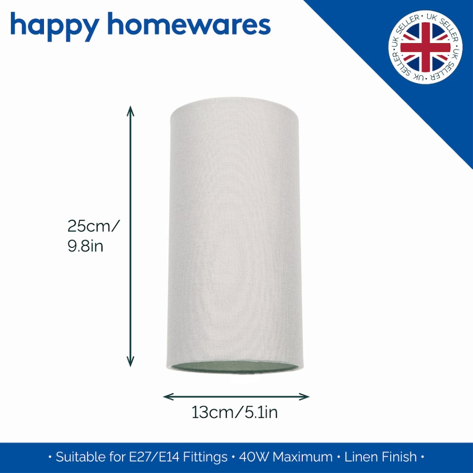 image 1 of Contemporary and Stylish Dove Grey Linen Fabric Tall Cylindrical 25cm Lampshade | Grey