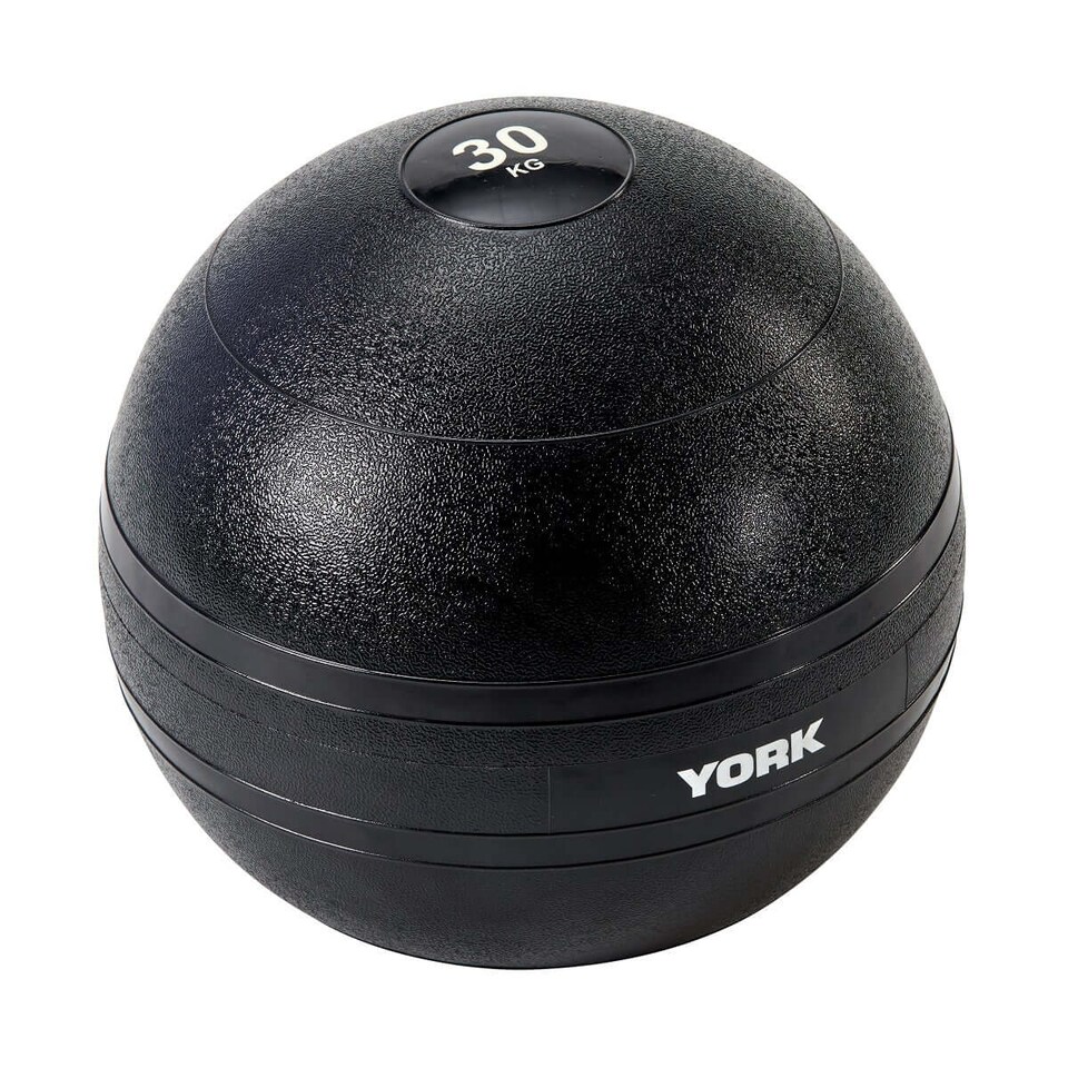 York 30kg Slam Ball, Textured Rubberised Shell, Non‑Bouncing (Black) | Multi | Black with weight and York logo in white | 30kg