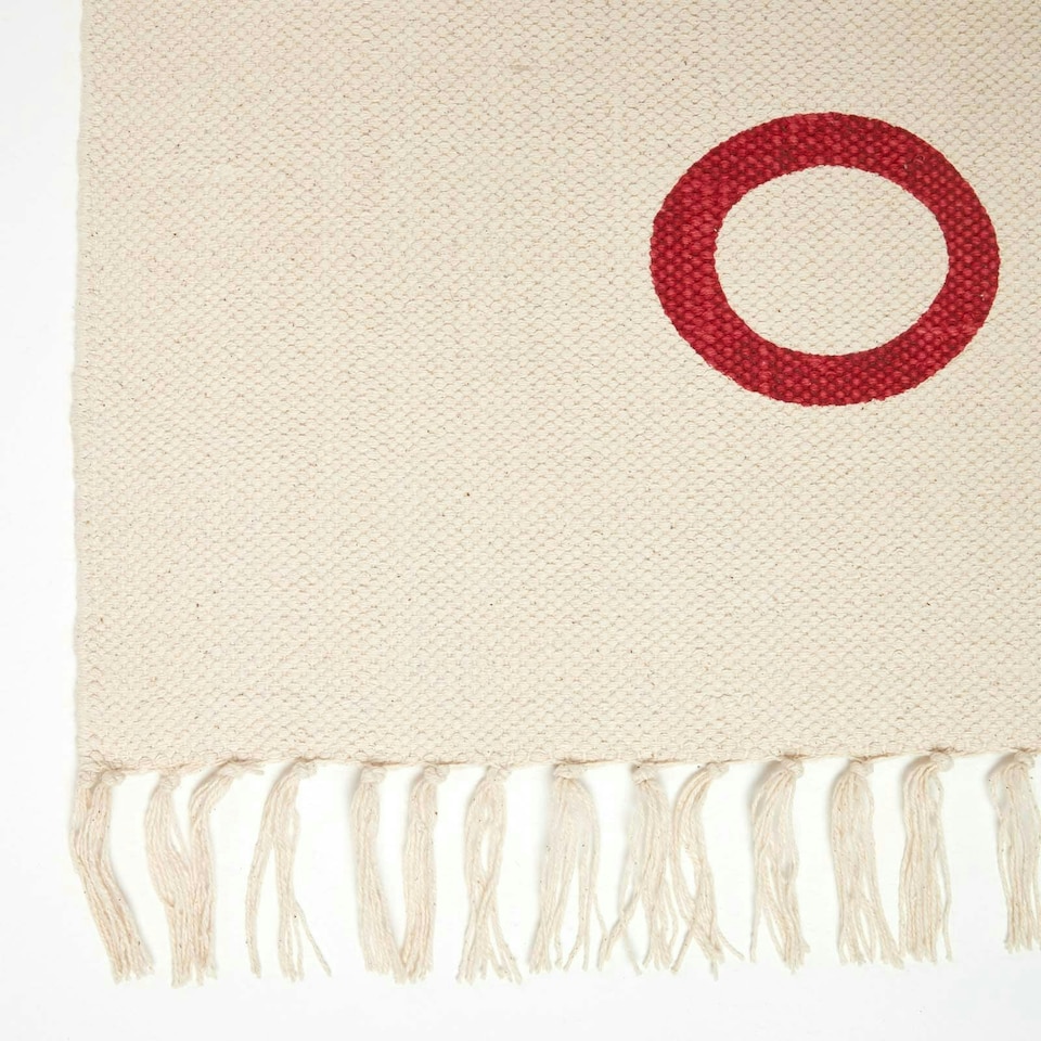 image 1 of Homescapes Keep Calm And Carry On Handwoven 100% Cotton Rug in Red & White - 60 x 100 cm Red | 60 x 100 cm