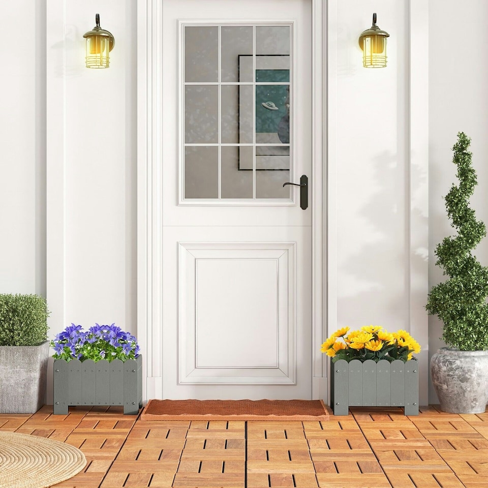 image 1 of COSTWAY 2 Pack Planter Box Raised Garden Bed Grey