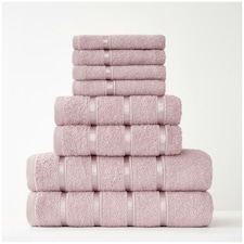 VELVETIO 8 Piece Towel Bale Set Boston Shiny Stripe Pattern - 100% Cotton, 450 GSM Pink | Blush Pink