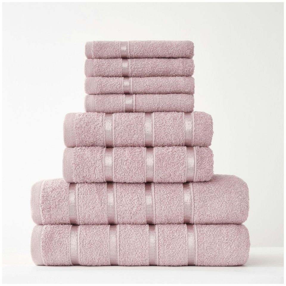 image 1 of VELVETIO 8 Piece Towel Bale Set Boston Shiny Stripe Pattern - 100% Cotton, 450 GSM Pink | Blush Pink