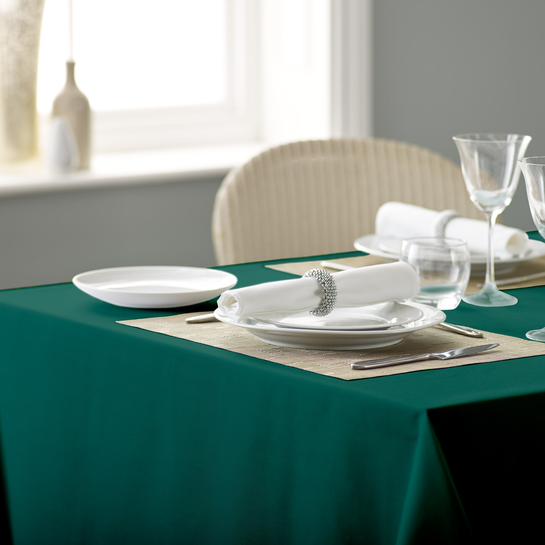 Polyester Plain Bistro Tablecloth-Dark Green