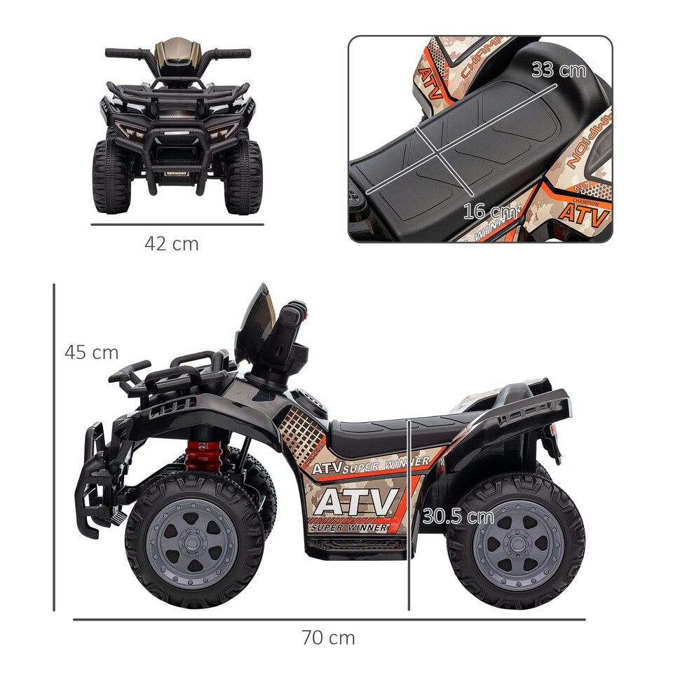 image 1 of HOMCOM 6V Kids Electric Ride on Car Toddler Quad Bike ATV for 18-36 month Black