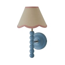 ValueLights Bobbin Blue Wall Light with Pink Scallop Shade | Blue