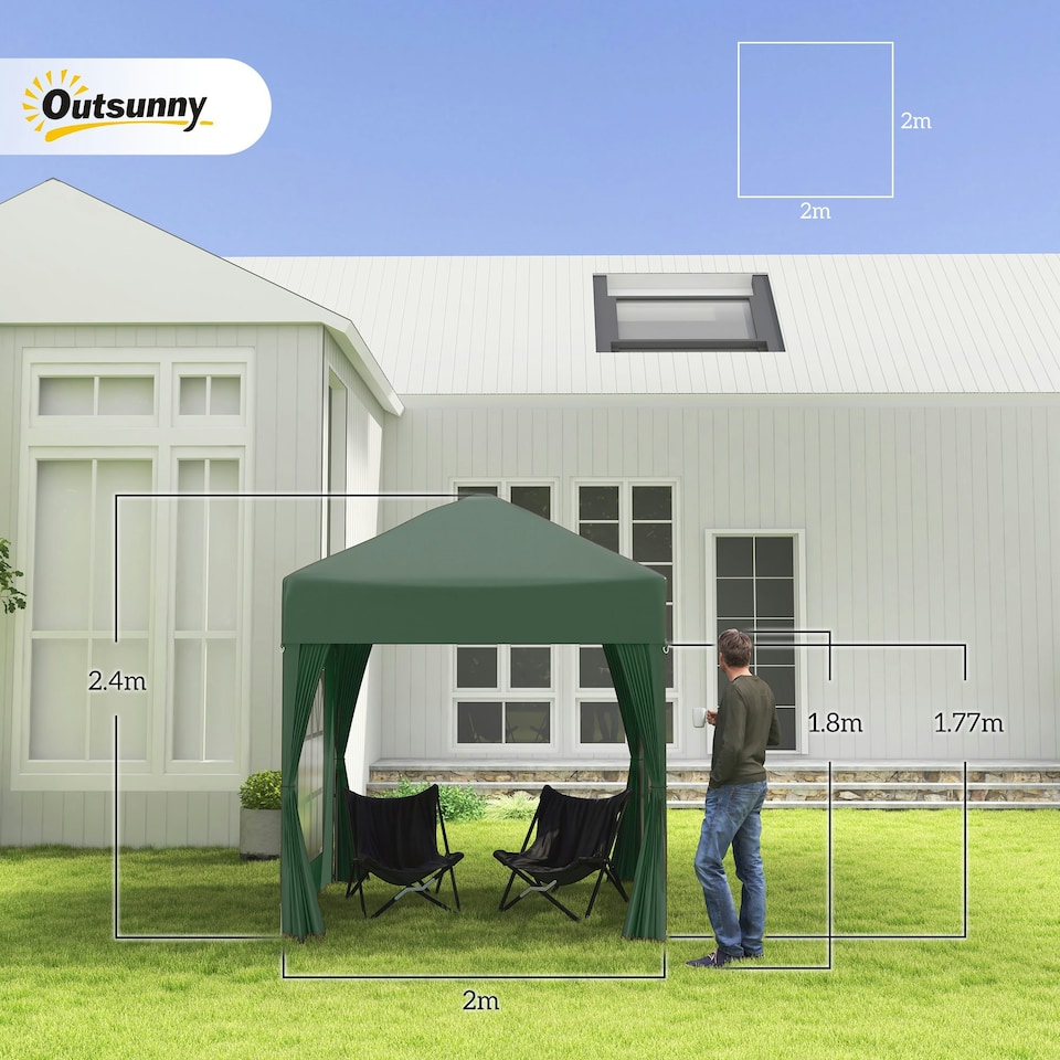 image 1 of Outsunny 2mx2m Pop Up Gazebo Party Tent Canopy Marquee with Storage Bag Green