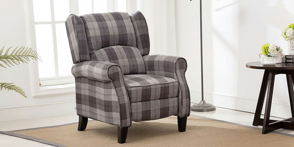 image 1 of Windsor Wingback Signature Linen Tweed Pushback Recliner Armchair Grey | Grey
