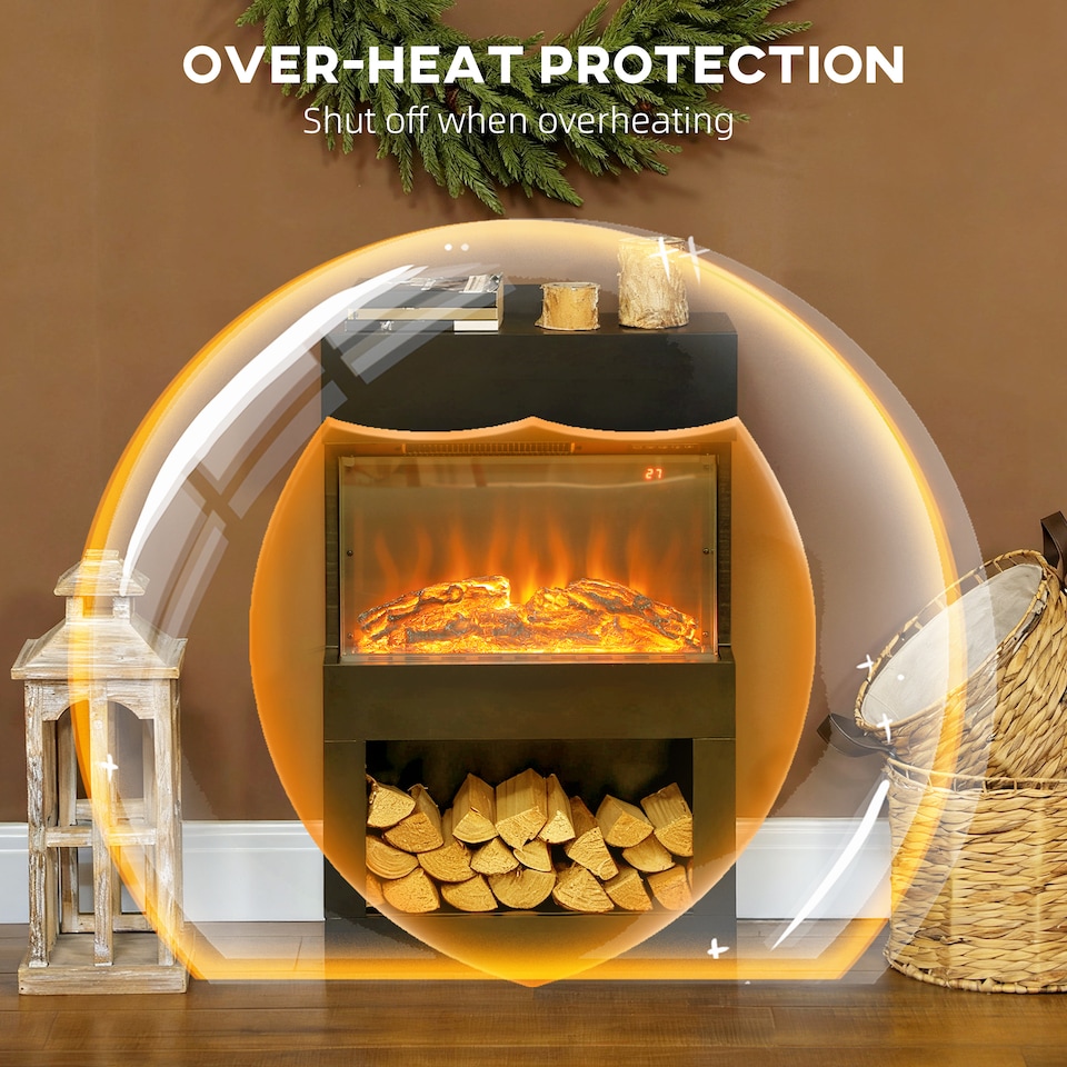 image 1 of HOMCOM Electric Fireplace with 3D Flame Effect, 6 Colours & 3 Brightness Levels, 1000W/2000W Black Electric Fire and Mantel Reach up to 30㎡ Space with Remote & Timer, 3 Sided View for Living Room | Black