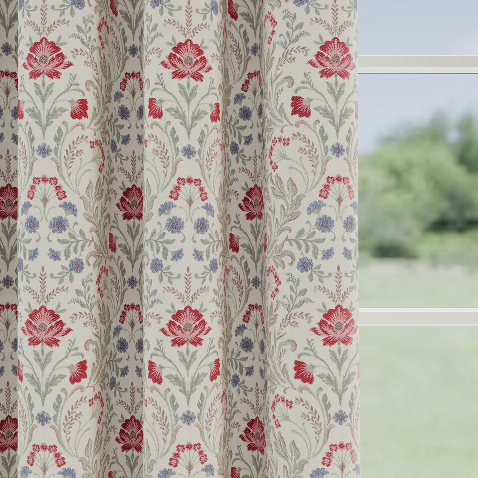 image 1 of Enhanced Living Cotswold Red Floral Tape Top 100% Blackout Curtains 65 x 72 inch (165x183cm) Thermal Noise Reducing Curtains for Bedroom and Living Room
