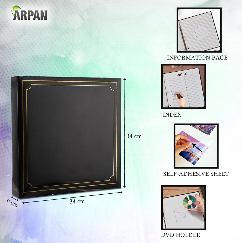 image 1 of ARPAN Extra-Large 3-Ring Binder Self Adhesive Photo Album – 20 Sheets / 40 Sides – Sticky Page Scrapbook Memory Album for Photos, Keepsakes & Special Occasions