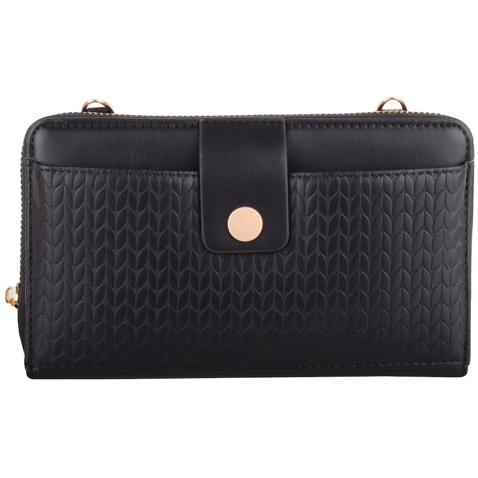 image 1 of Lorenz Womens Faux Leather Attachable Strap RFID Purse Wallet Clutch | Black | Black