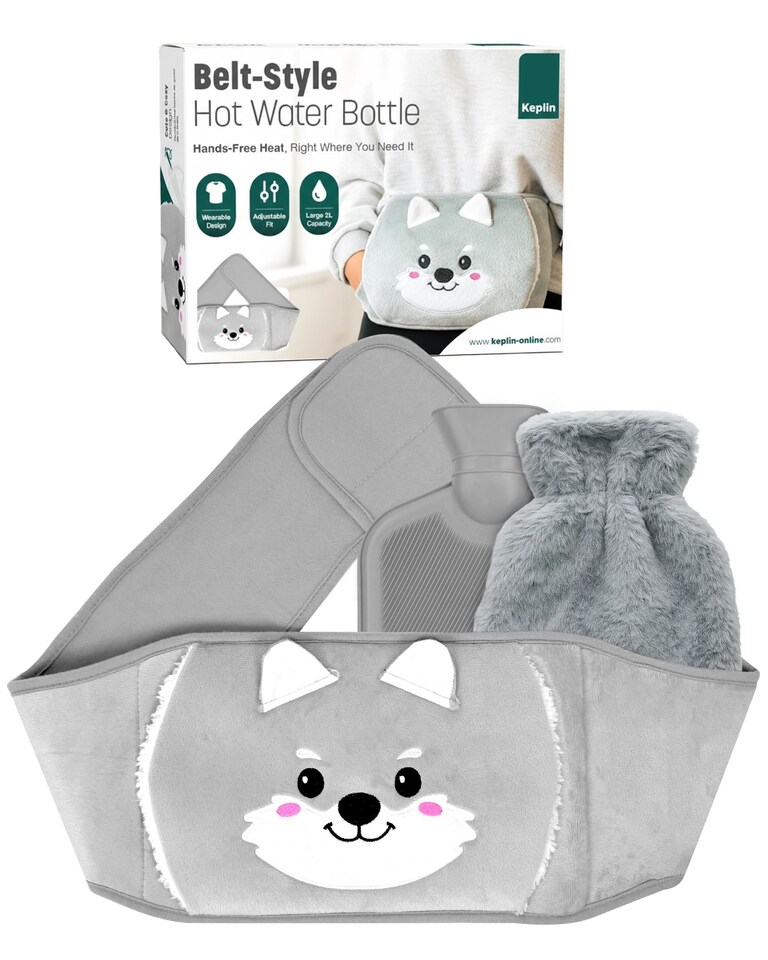 image 1 of Keplin 2L Hot Water Bottle with Plush Waist Belt Cover Natural Rubber