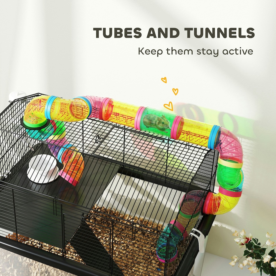 image 1 of PawHut Hamster Cage with 31cm Deep Tray, Tube, 58 x 43 x 57cm