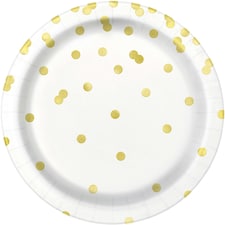 8 WH/GOLD CONFETTI DOT 9" PLATE-FS -  UNIQUE N/A